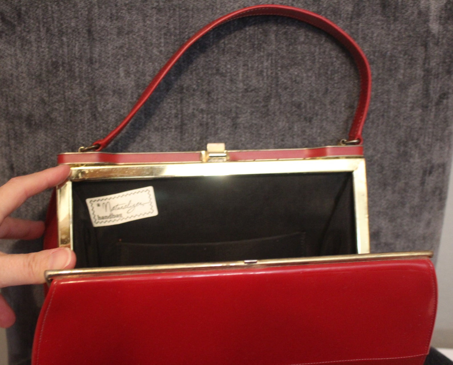 Red Vintage Small Clutch Bag / Purse with Gold Top Trim, Inside Pocket, 1950's