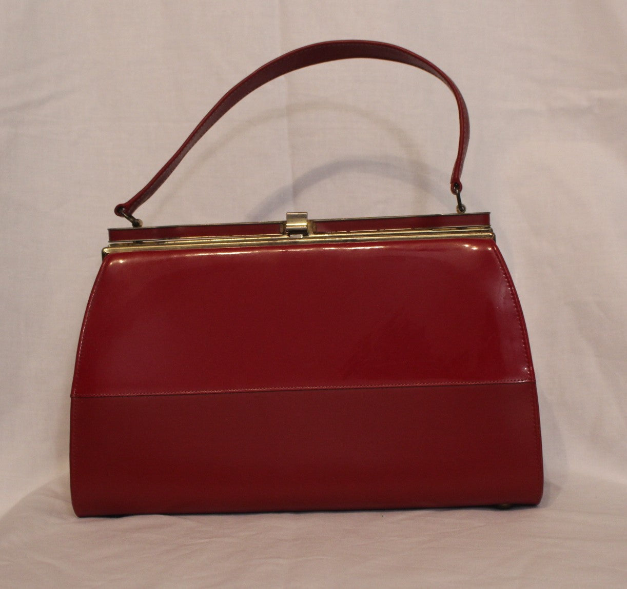 Red Vintage Small Clutch Bag / Purse with Gold Top Trim, Inside Pocket, 1950's