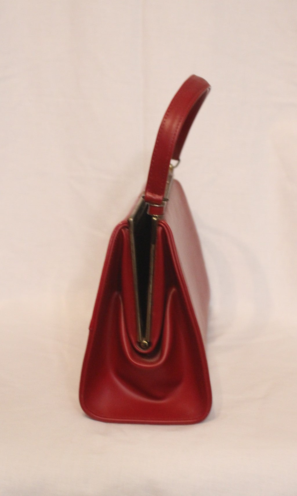 Red Vintage Small Clutch Bag / Purse with Gold Top Trim, Inside Pocket, 1950's