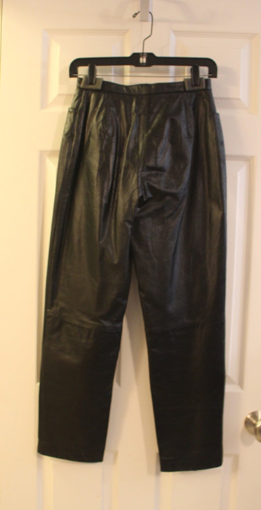 Black Leather Petite Sophisticate Slacks - Size 2, Small (S)