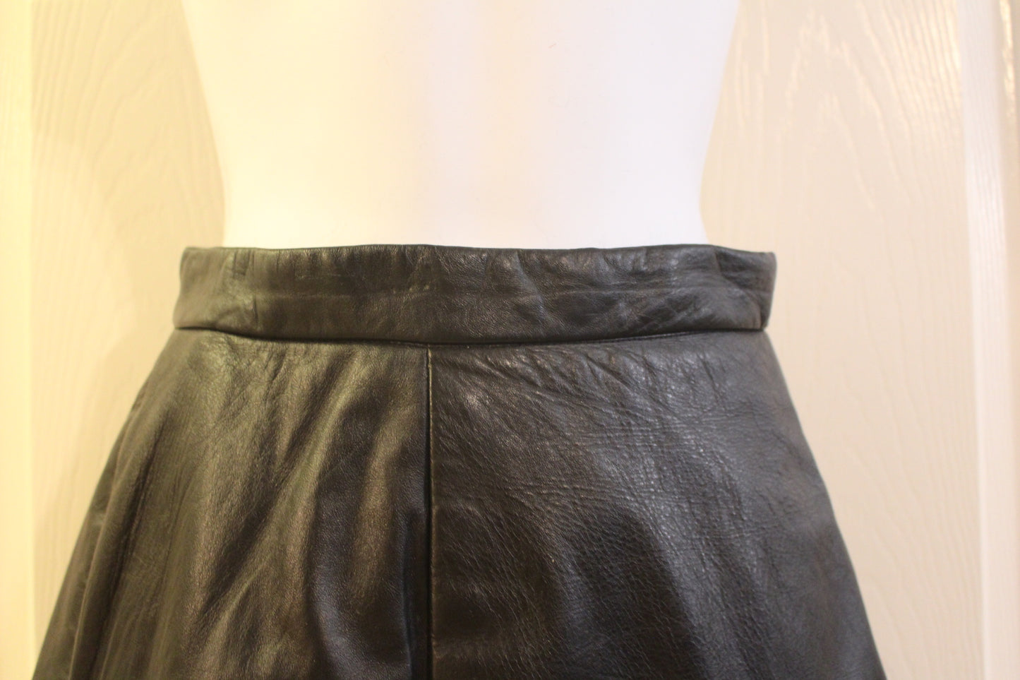 Roger Van S   70s Black Leather A" Line Skirt