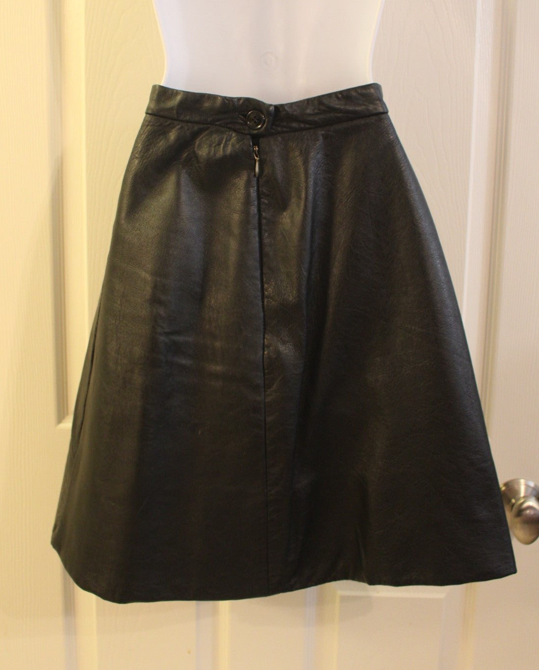 Roger Van S   70s Black Leather A" Line Skirt