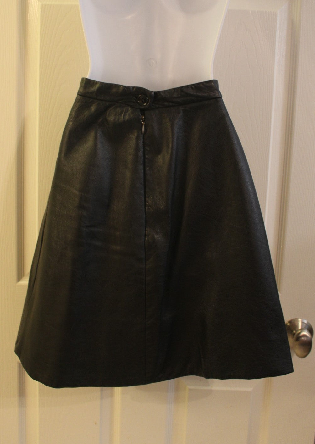 Roger Van S   70s Black Leather A" Line Skirt