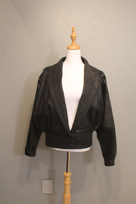 Vintage 80's Vera Pelle Made in Italy Black Leather and Suede Jacket