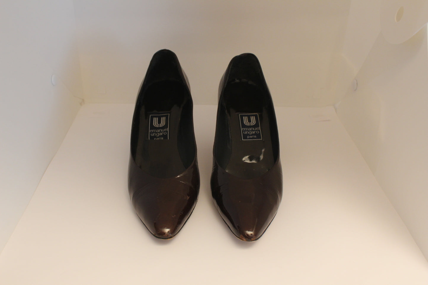 Emanuel Ungaro Patent Leather Brown Pumps, Made in Paris, Size 37 EU,  6 1/2" USA