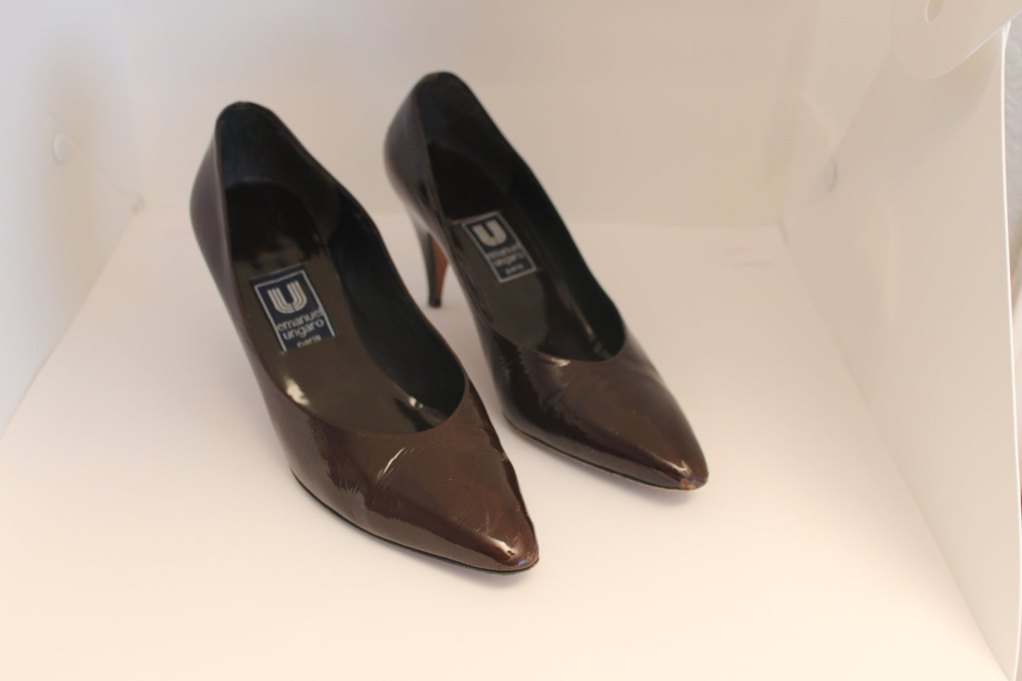 Emanuel Ungaro Patent Leather Brown Pumps, Made in Paris, Size 37 EU,  6 1/2" USA