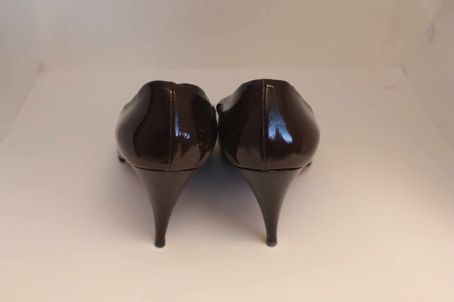 Emanuel Ungaro Patent Leather Brown Pumps, Made in Paris, Size 37 EU,  6 1/2" USA