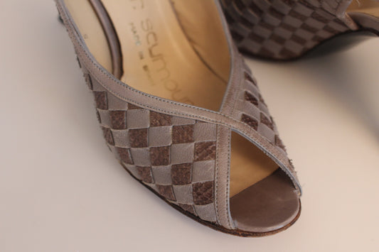 Stuart Weitzman for Mr. Seymour. Gray Woven Leather, Size 7 1/2"