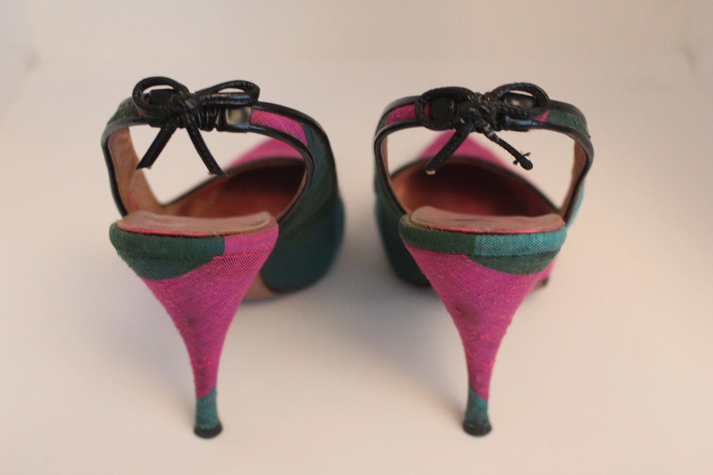 Neiman Marcus Pink, Blue, Green Silk Sling Back Heels, Size: 6 1/2 AA