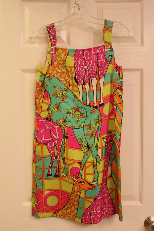 Donna Leonard "Rare" Designer Giraffe Colorful Sleeveless Tank Dress (XS)