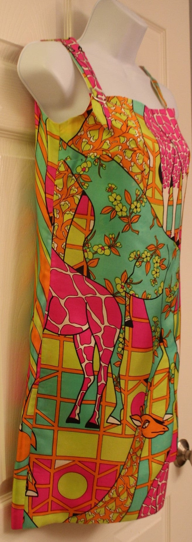 Donna Leonard "Rare" Designer Giraffe Colorful Sleeveless Tank Dress (XS)