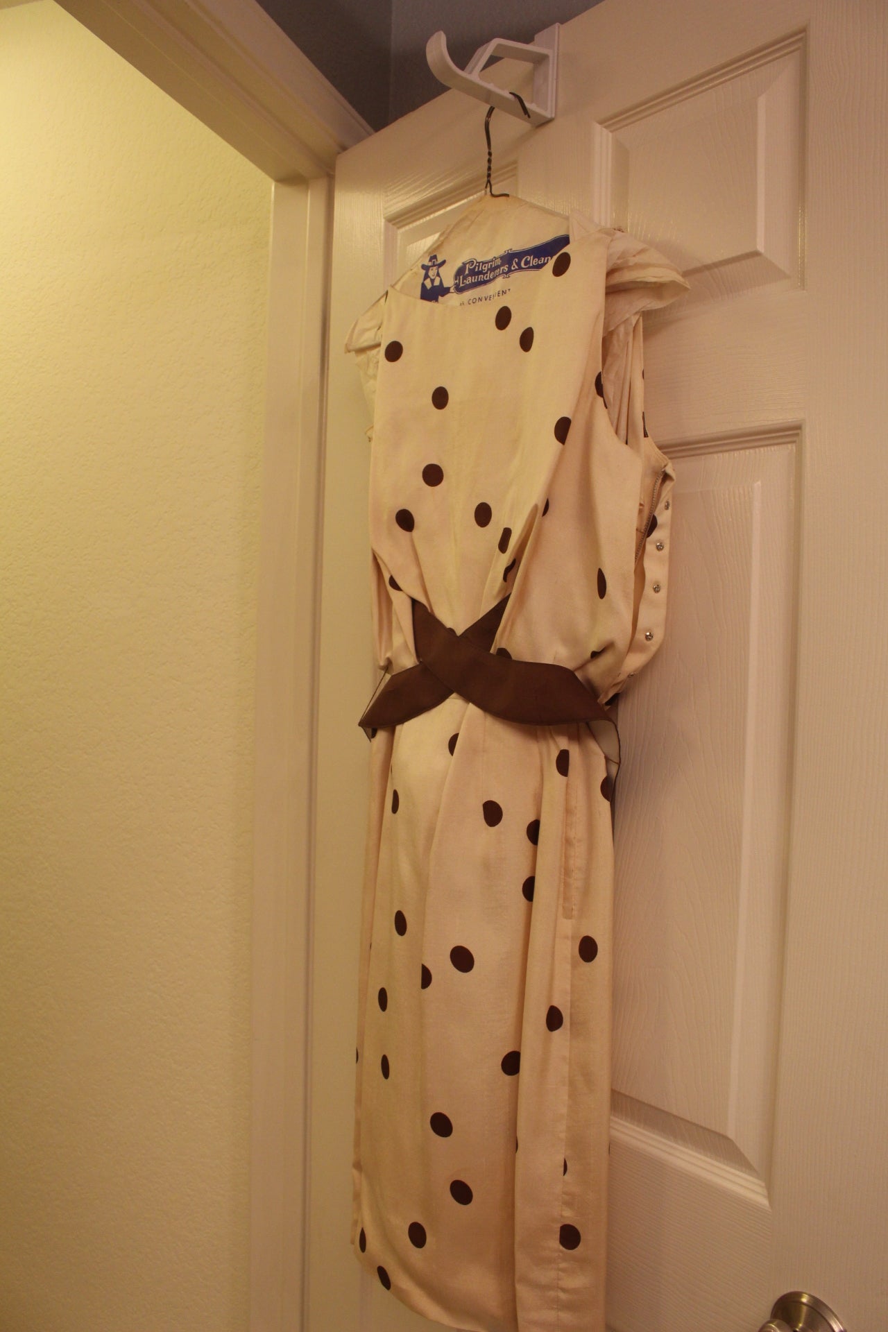 Off White and with Brown Polka Dots Silk Dress (XS)