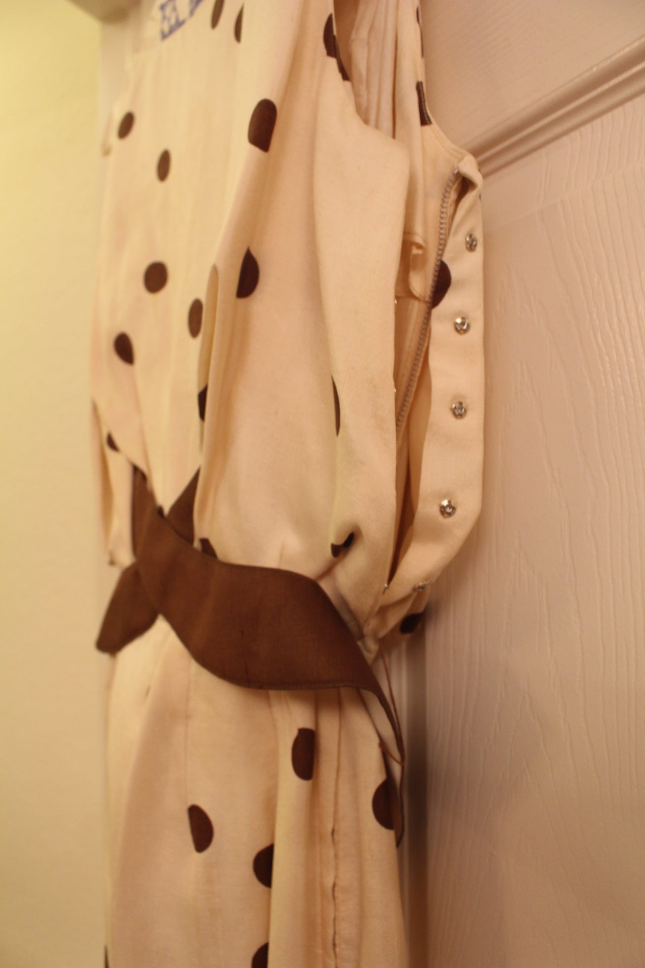 Off White and with Brown Polka Dots Silk Dress (XS)