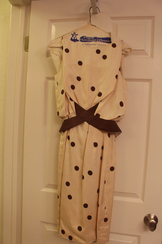 Off White and with Brown Polka Dots Silk Dress (XS)