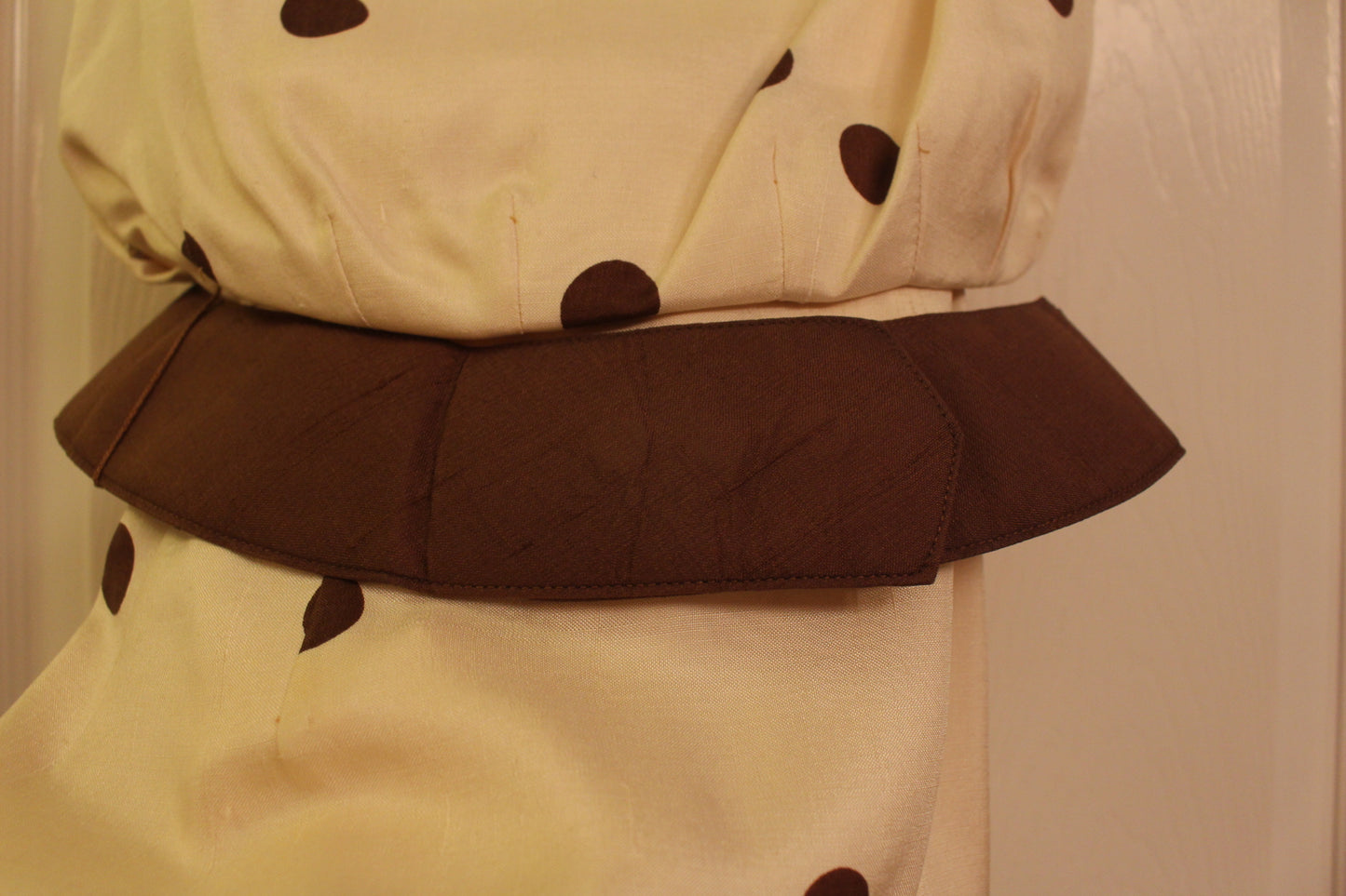 Off White and with Brown Polka Dots Silk Dress (XS)