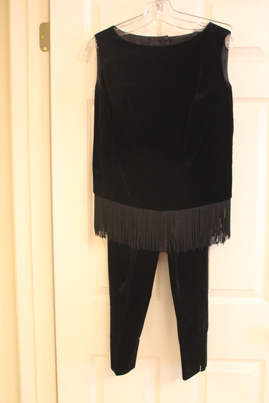 Vintage Jr. Miss of California Black Velvet Dressy Sleeveless Shirt and 1950s Pantino Velvet Pants (XS/SM)