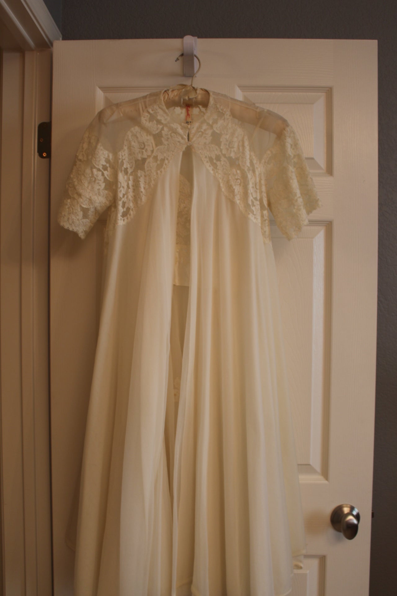 Negligee for Wedding Night, Lace, Beadded. Overlay Jacket and Gown