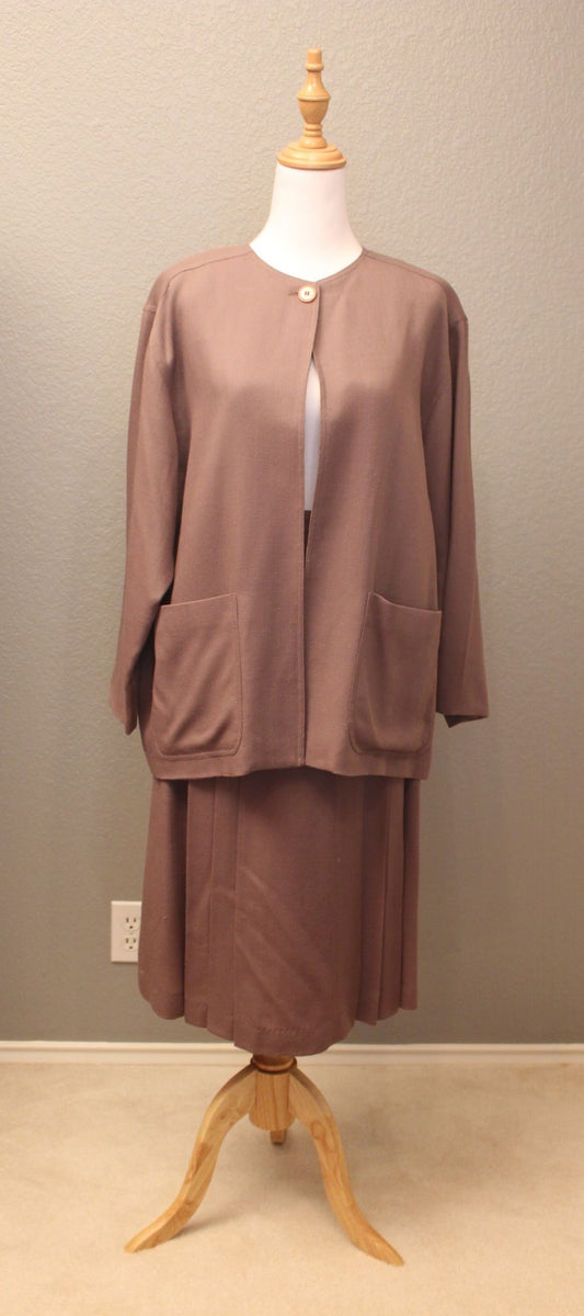 Designer Geoffrey Beene Wool Brown Suit – Neiman Marcus, Size 8, Vintage