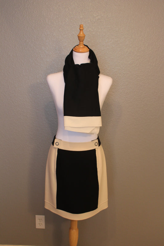 Vintage 1980s Anne Klein Black and Cream Contrast Wool Skirt, Small (4 Petite)
